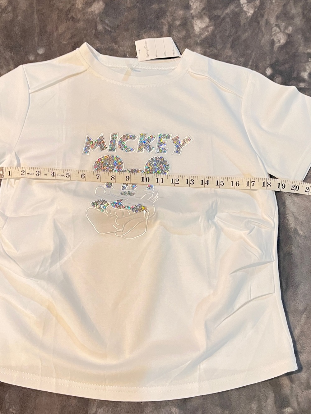 Women’s White Sequin Mickey 
Liquid touch
Graphic Tee size Medium - Picture 5 of 6
